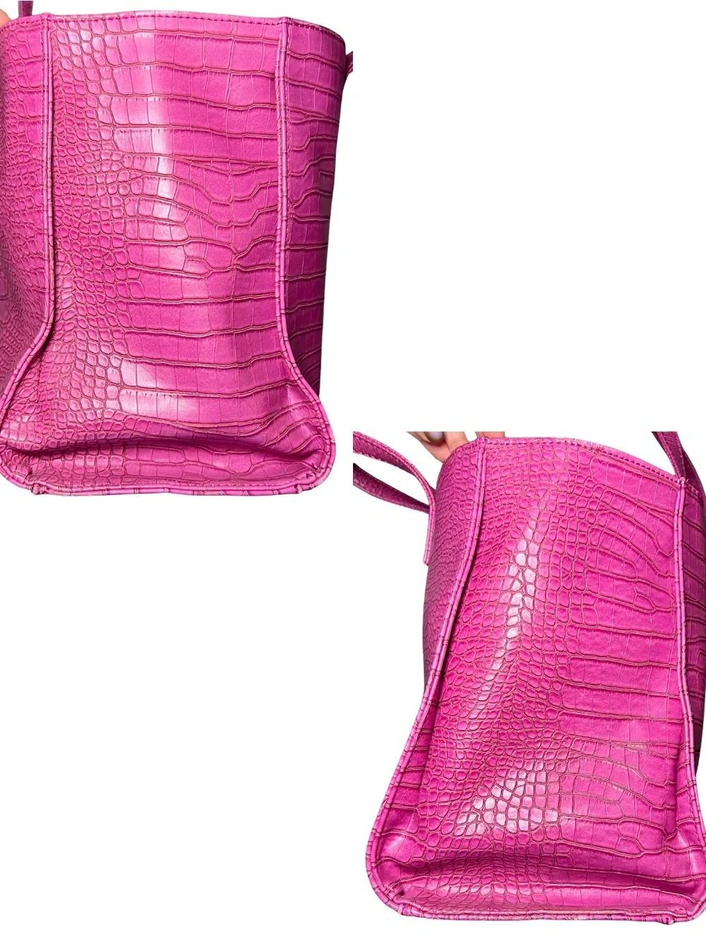 Hot Pink Croc Embossed Oversized Tote Bag w/ Large Felt Organizer Insert
